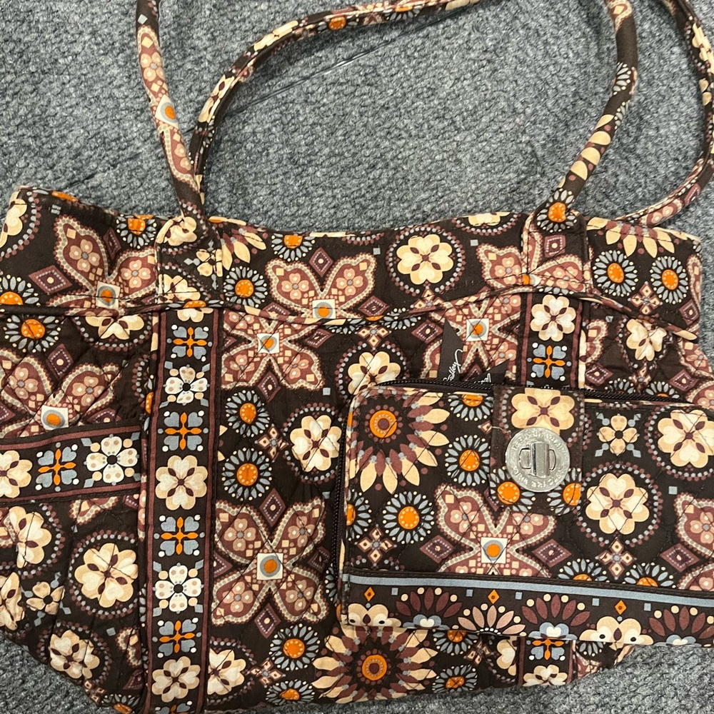 Vera Bradley Brown and Cream Floral Tote Set with matching wallet